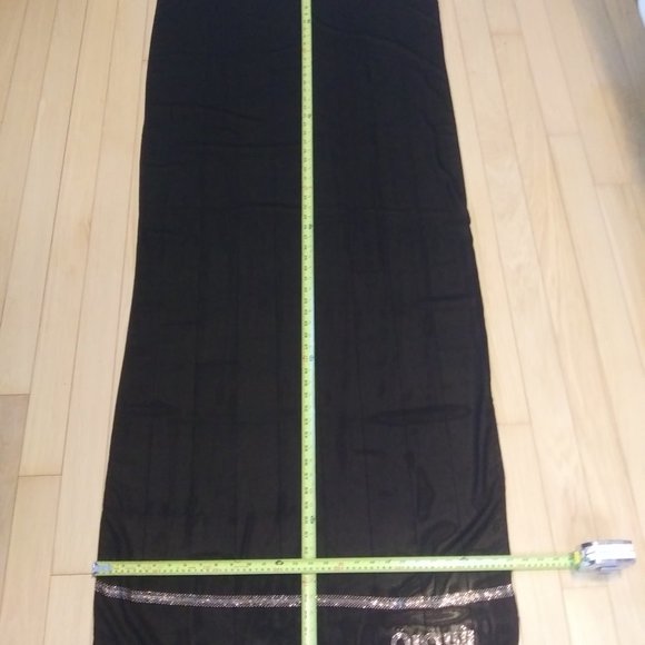 Black sheer scarf with gold rhinestone embellishment on one edge Made in Kuwait - Picture 10 of 13